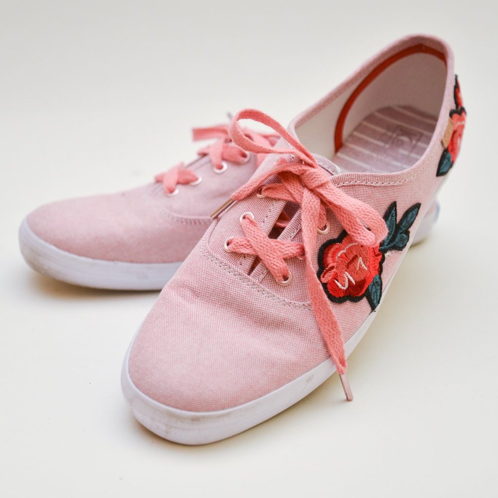 Keds Chambray Floral Pink Rose Embroidered Sneaker